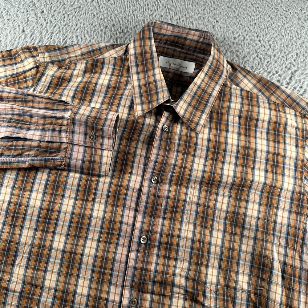 Duckie Brown Shirt Mens M Plaid Button Up Long Sleeve 100% Cotton Brown Orange